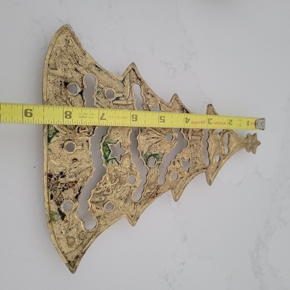 Vintage Brass Christmas Tree Trivet Gold Star Garland Ornaments - Picture 3 of 4